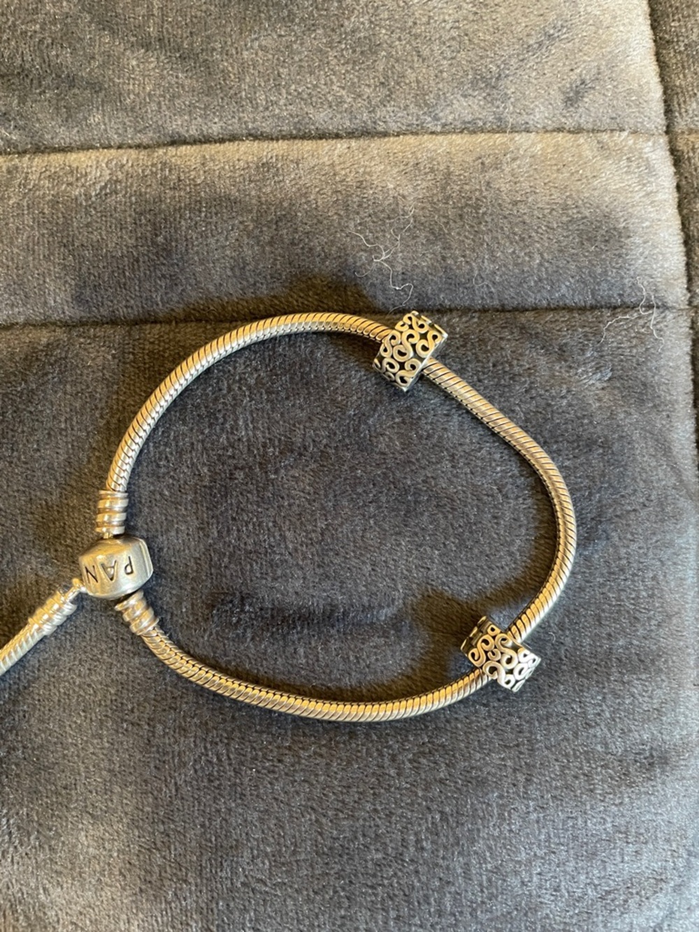 Pandora Silver Charm bracelet with spacer clip charms included